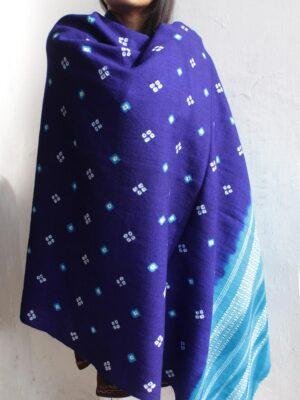 Blue-Bhujodi-bandhej-shawl at Shilphaat.com