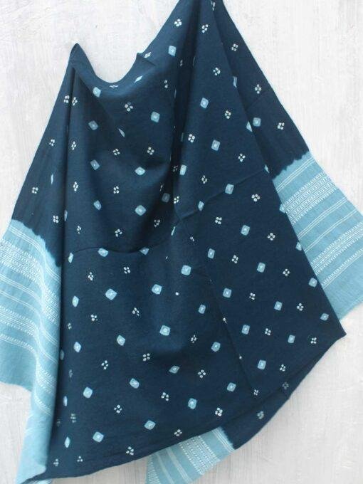 Blue-Grey-Bandhej-pure-wool-shawl-Shilphaat