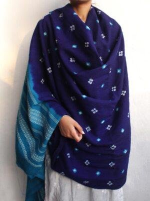 Blue-merino-wool-Bandhej-Bhujodi-shawl