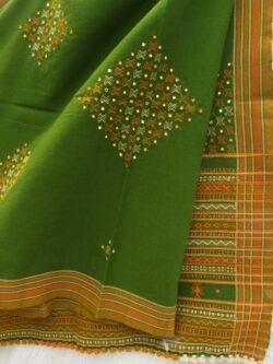 Dark-Green-Mirrorwork-Bhujodi-woolen-Shawl