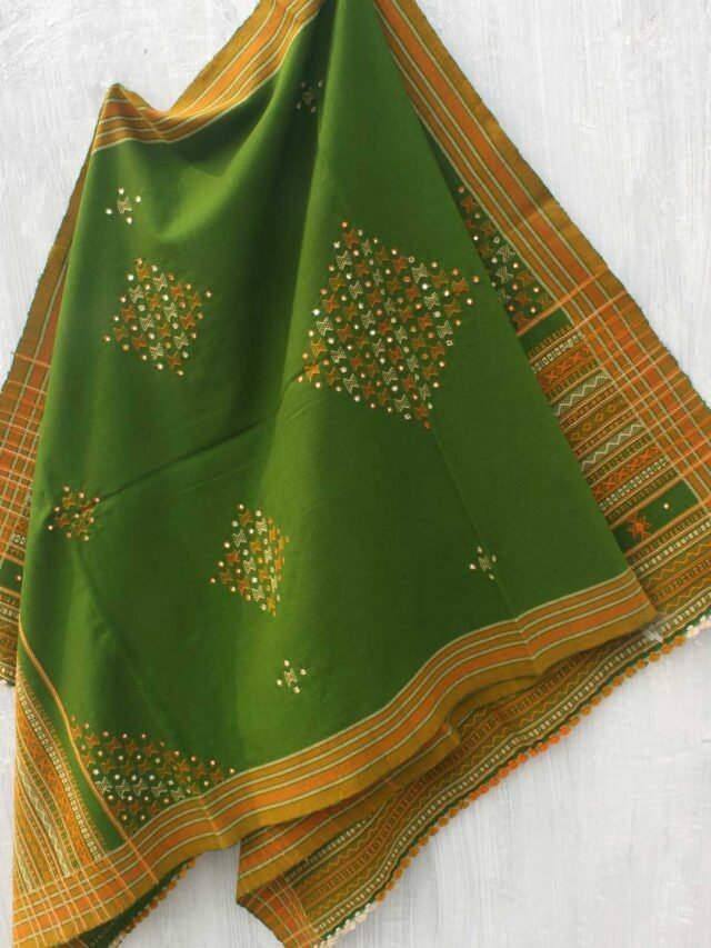 Dark-green-Mirrorwork-Bhujodi-Shawl