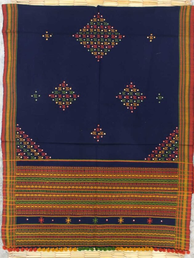 Darkest-Blue-handwoven-Mirrorwork-Bhujodi-Shawl