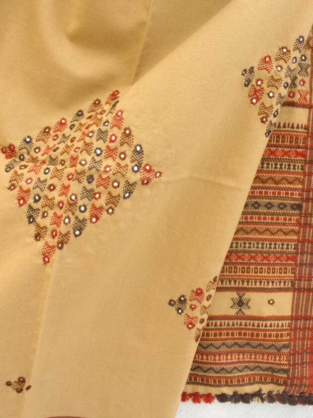 Fawn-Brown-Mirrorwork-Bhujodi-woolen-Shawl