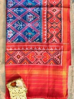 Hathi-Popat-Blue-and-Red-semi-double-Patola-silk-dupatta