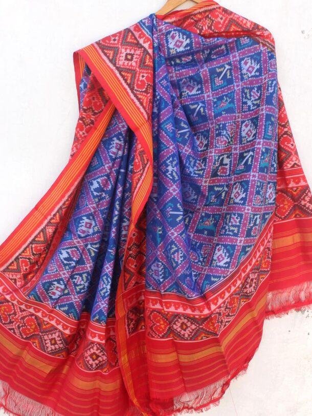 Hathi-popat-Blue double-ikat-Patola-pure-dupatta