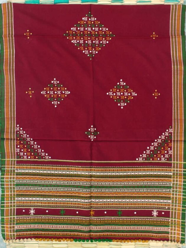 Maroon-red-handwoven-Mirrorwork-Bhujodi-Shawl