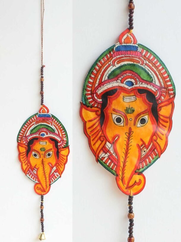Yellow-Ganesh-face-tholu-Bommalata-wall-hanging