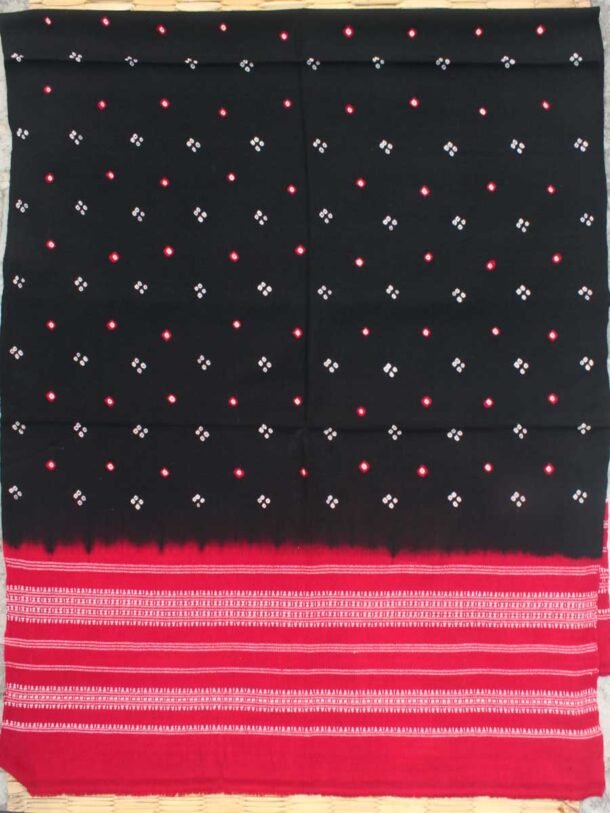 Black-and-Red-Tie-dye-Bhujodi-woolen-shawl