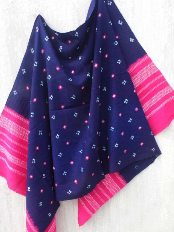 Blue-and-pink-Bandhej-pure-wool-shawl Shilphaat