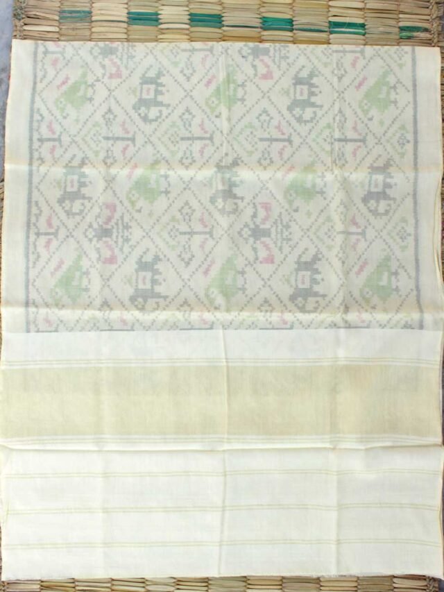 Cream-White-patan-patola-pure-wool-shawl Shilphaat