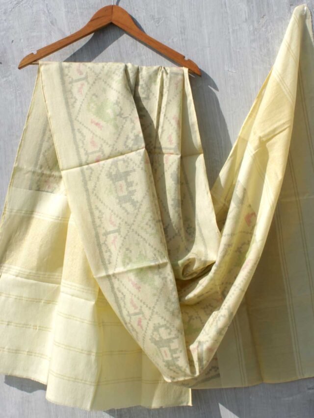 Cream-White-patan-patola-woolen-shawl-Shilphaat
