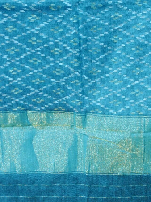 Cyan-Blue-handwoven-patan-patola-pure-wool-shawl
