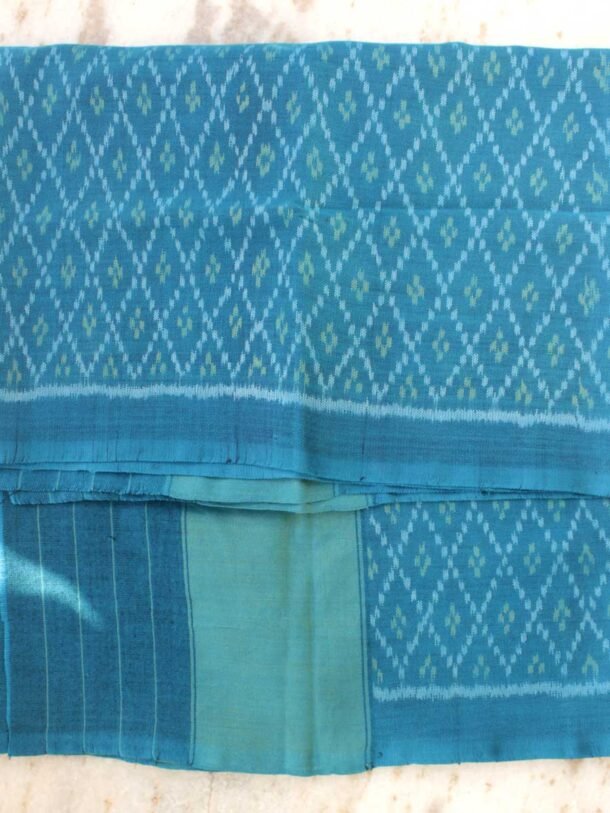 Cyan-Blue-handwoven-patan-patola-pure-wool-shawl-Shilphaat