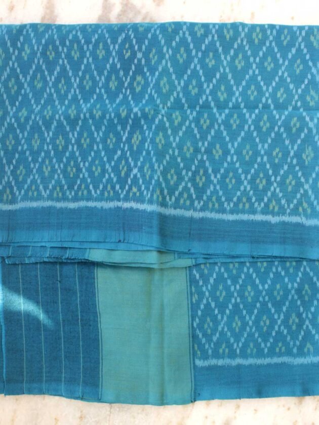 Cyan-Blue-handwoven-patan-patola-pure-wool-shawl-Shilphaat