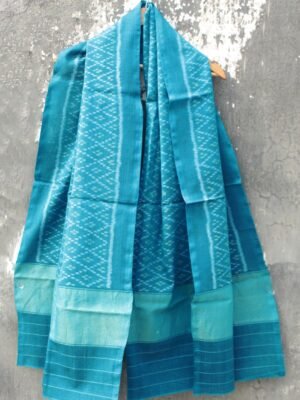Cyan-Blue-patan-patola-woolen-shawl-Shilphaat