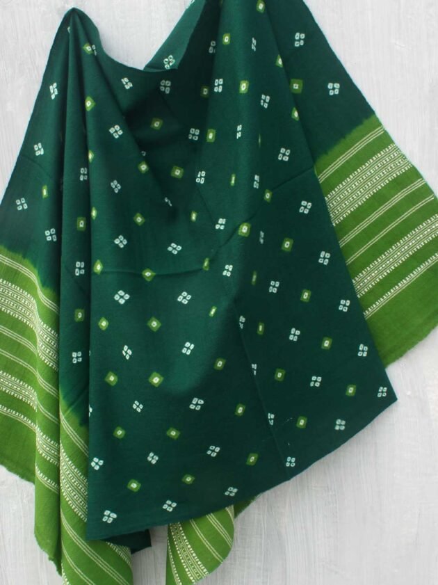 Green-Bandhej-pure-wool-shawl Shilphaat