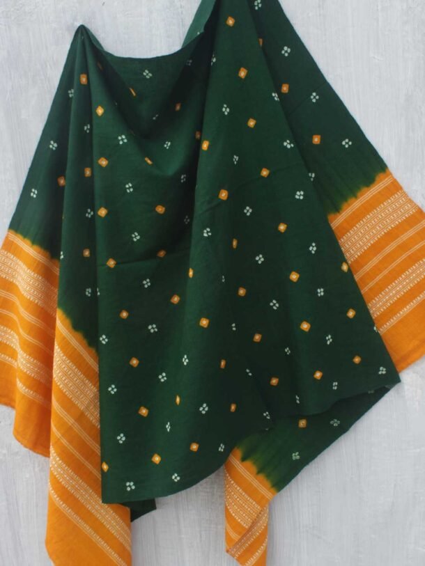 Green-and-Yellow-Bandhej-pure-wool-shawl Shilphaat