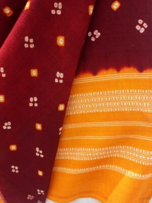 Maroon-and-Yellow-Bandhani-pure-wool-shawl