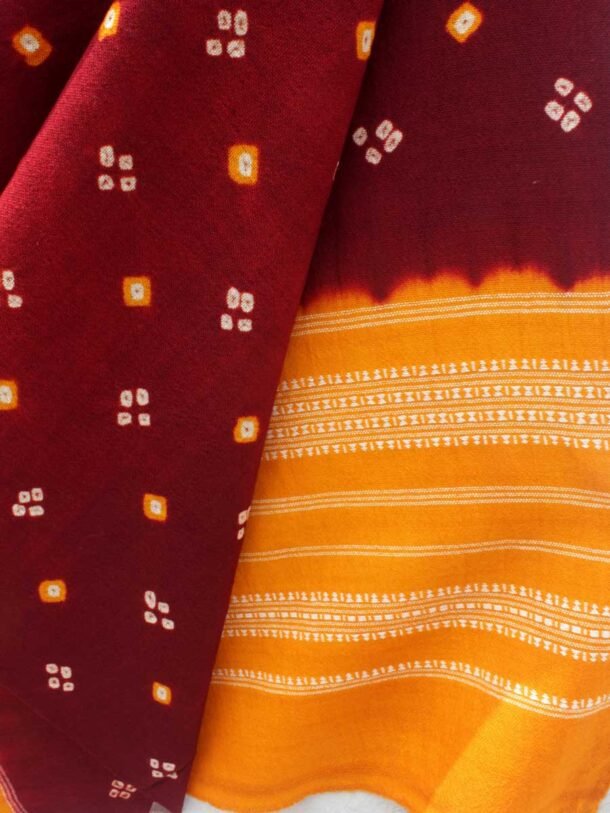 Maroon-and-Yellow-Bandhani-pure-wool-shawl
