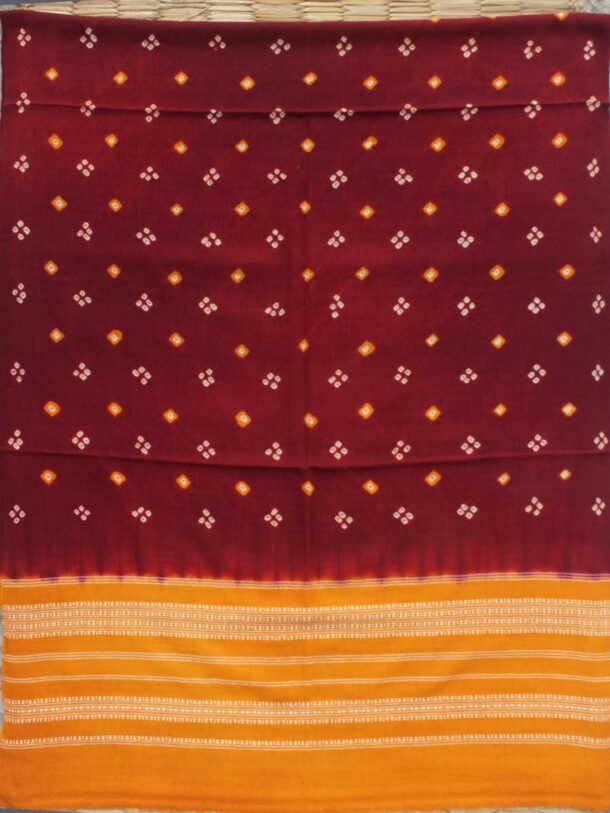Maroon-and-Yellow-Tie-dye-Bhujodi-woolen-shawl