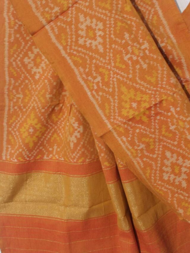 Ochre-Yellow-handwoven-patan-patola-pure-wool-shawl