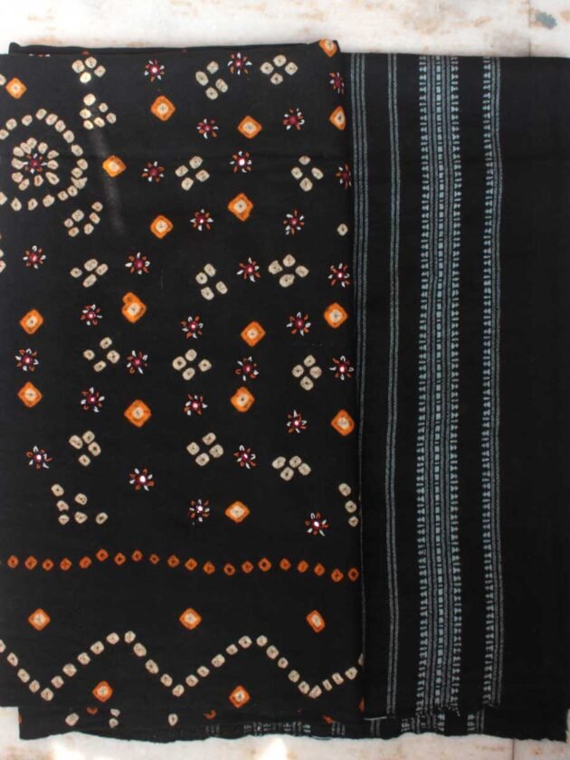 Black-Bandhej-mirrorwork-wool-scarf by Shilphaat