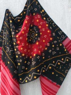 Black-and-red--Bandhej-mirrorwork-woolen-shawl