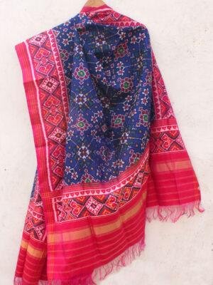 Dark-Blue-and-Red-Pink-double-ikat-patola-pure-silk-dupatta