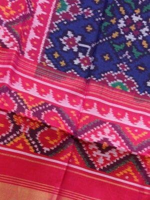 Dark-Blue-and-Red-Pink-double-ikat-patola-silk-dupatta