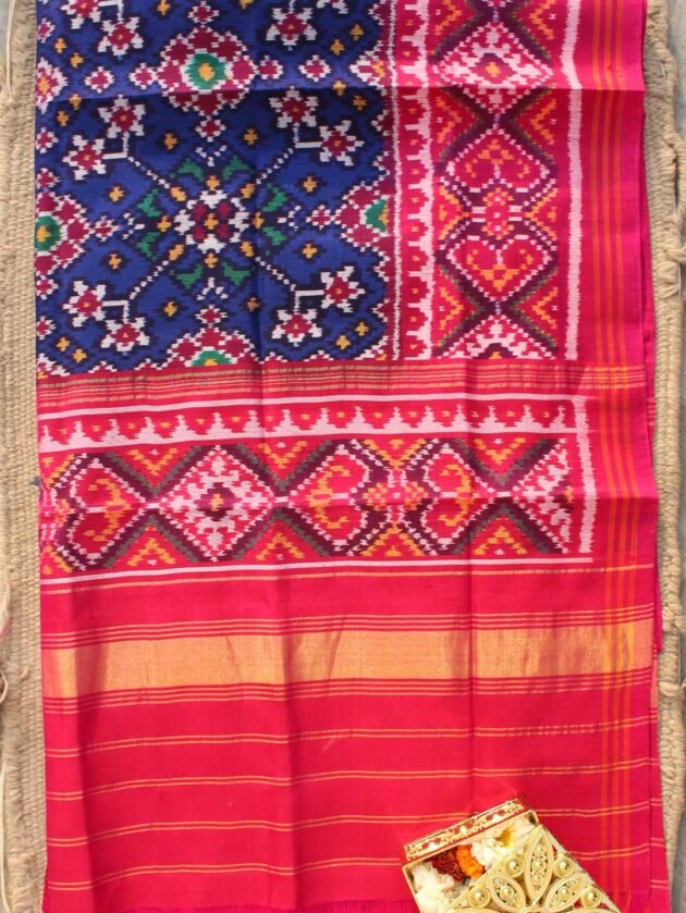 Dark-Blue-and-Red-Pink-semi-double-patola-silk-dupatta