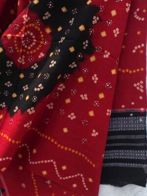 Dark-red-and-Yellow-Bandhej-mirrorwork-wool-scarf