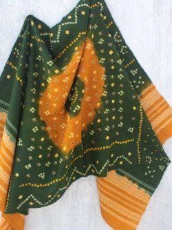 Green-and-Yellow-Bandhej-mirrorwork-woolen-shawl