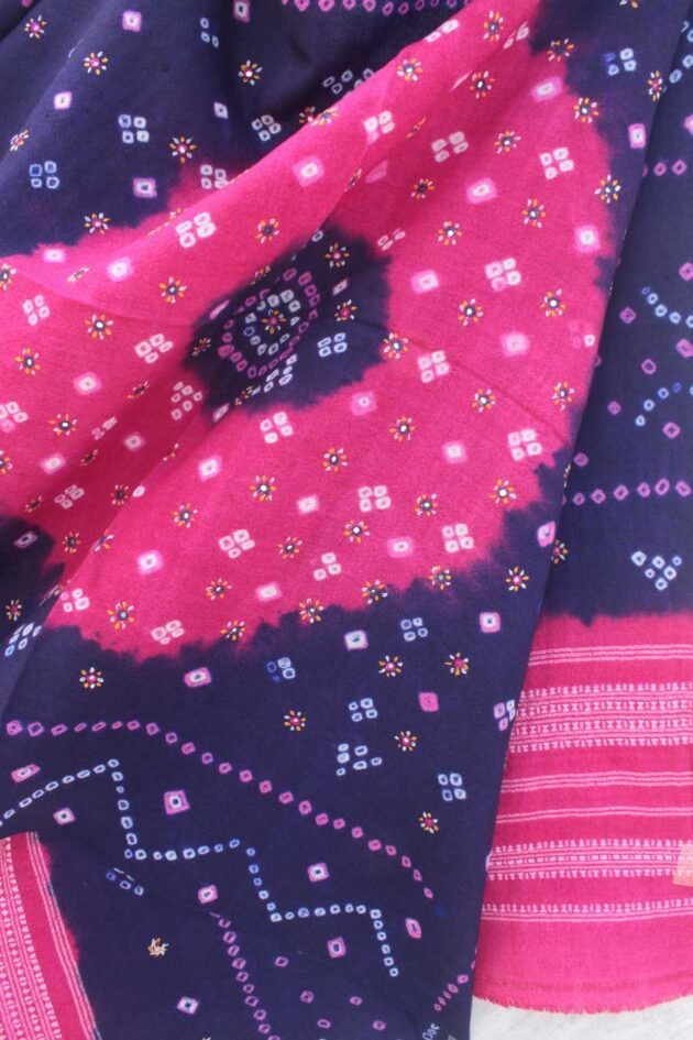 Violet-and-Pink--Bandhej-mirrorwork-woolen-shawl