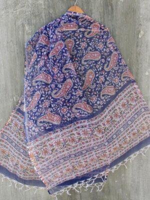 Blue-and-red-Paisley-Block-printed-kota-cotton-dupatta-Shilphaat