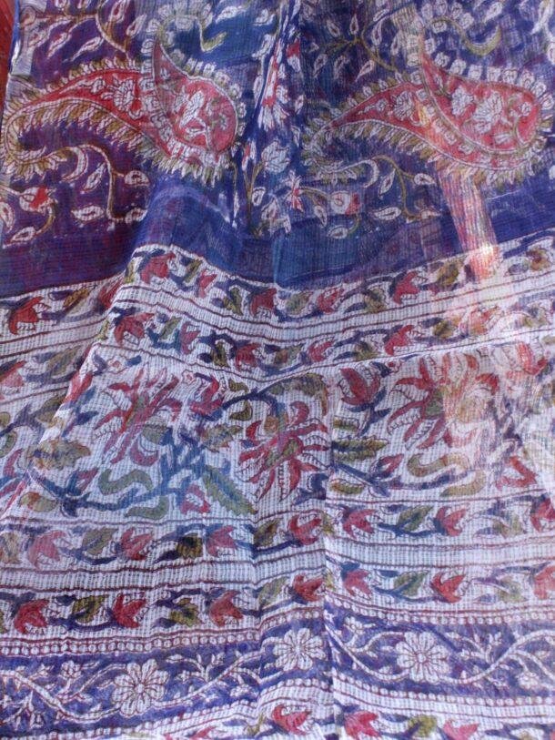 Blue-and-red-Paisley-Block-printed-kota-cotton-scarf at Shilphaat.com