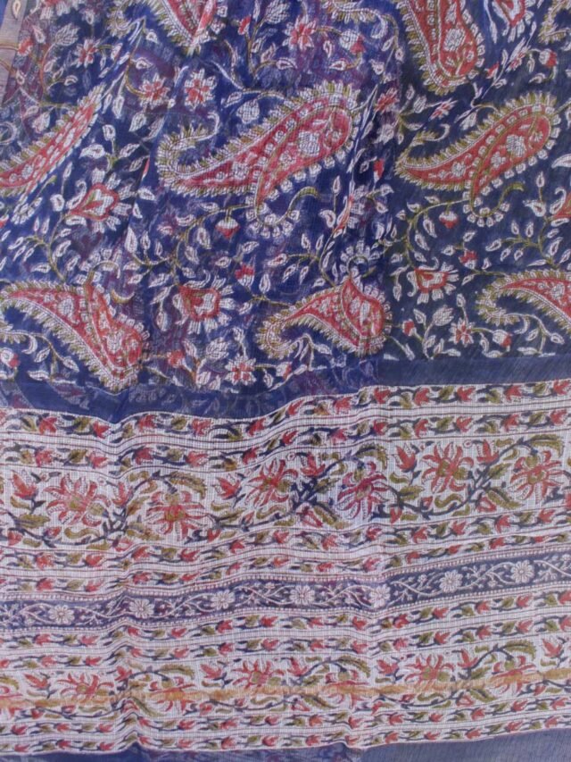 Blue-and-red-Paisley-Block-printed-kota-doria-dupatta