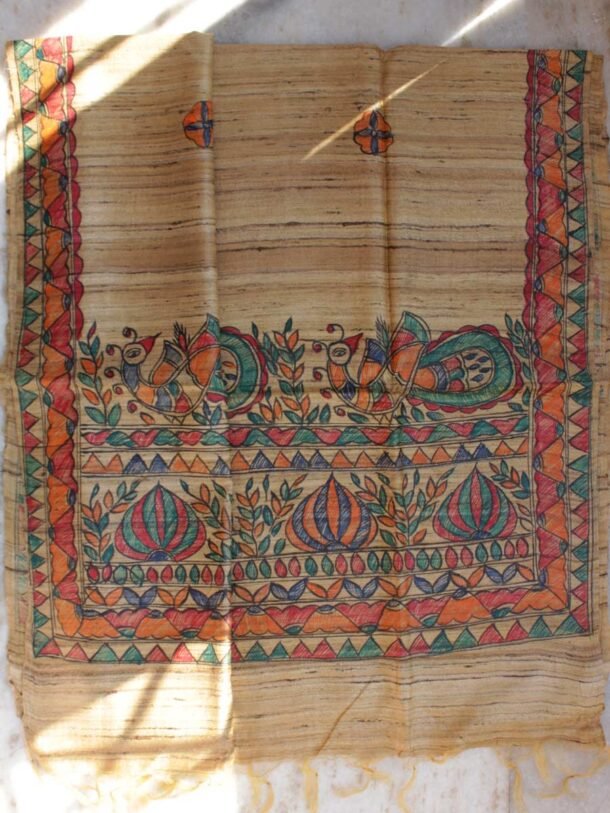 Golden-Brown-madhubani-handpainted-bhagalpuri-silk-dupatta