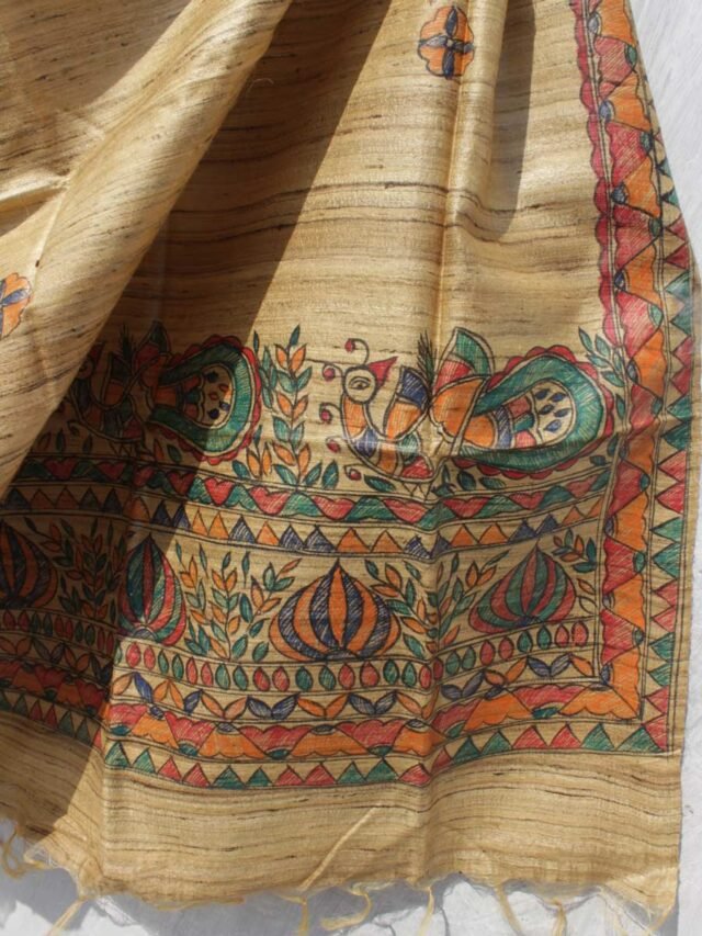 Golden-Brown-madhubani-pure-ghicha-silk-dupatta