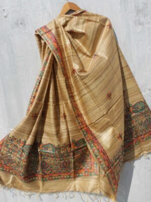 Golden-Brown-madhubani-tasar-silk-dupatta Shilphaat