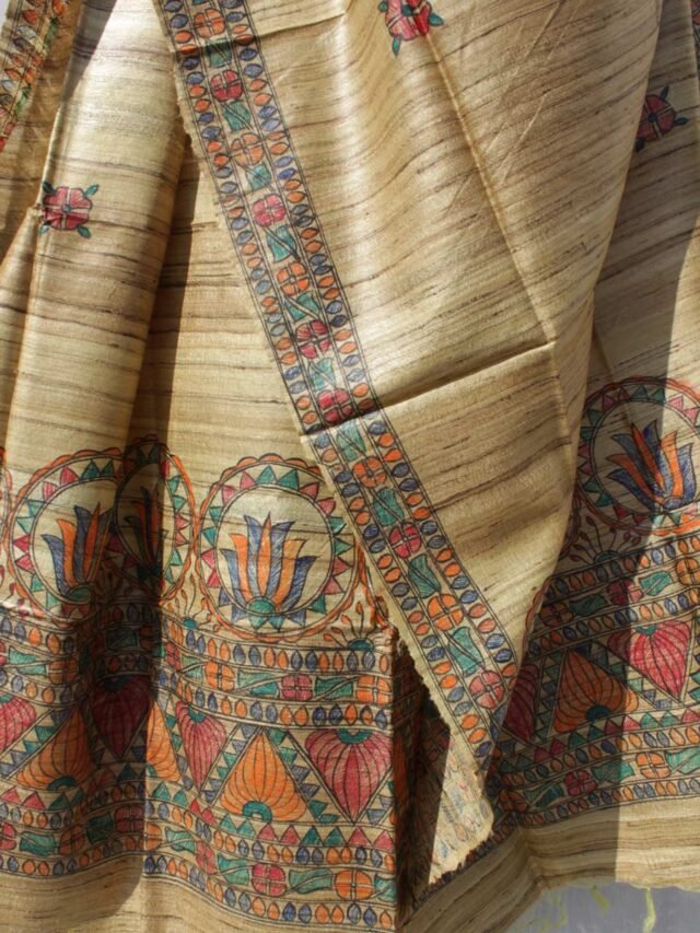 Greenish-Beige-madhubani-pure-ghicha-silk-dupatta