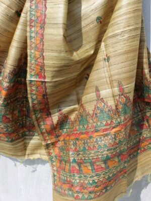 Greenish-Brown-madhubani-pure-ghicha-silk-dupatta at Shilphaat.com