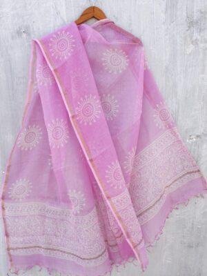 Lilac-Pink-Block-printed-kota-cotton-dupatta-Shilphaat