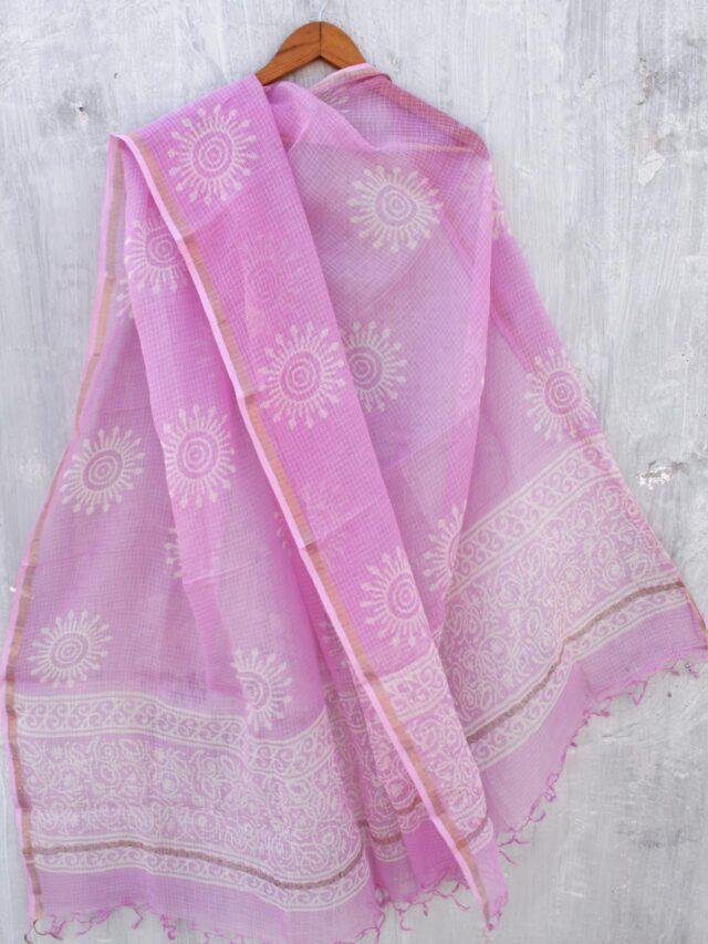 Lilac-Pink-Block-printed-kota-cotton-dupatta-Shilphaat