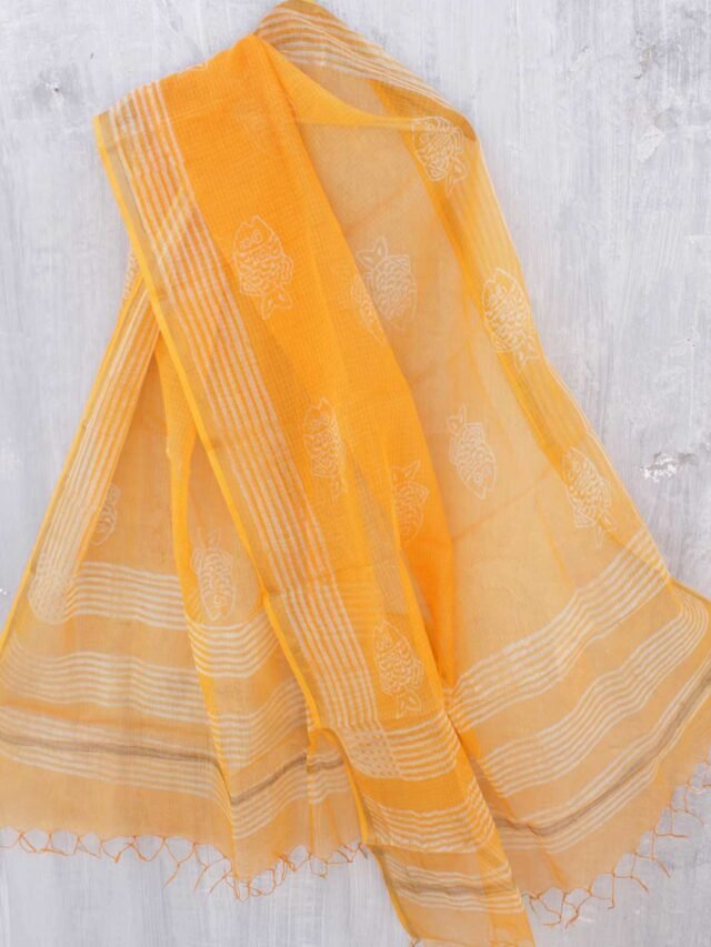 Orange-Yellow-Block-printed-kota-cotton-dupatta