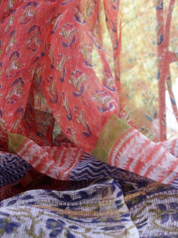 Tomato-red-Block-printed-kota-doria-odhani at Shilphaat.com