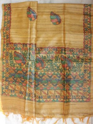 Yellow-Brown-madhubani-handpainted-bhagalpuri-silk-dupatta
