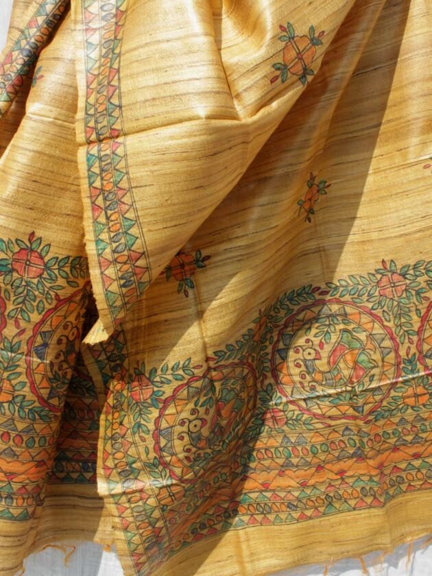 Yellow-ochre-madhubani-pure-ghicha-silk-dupatta Shilphaat