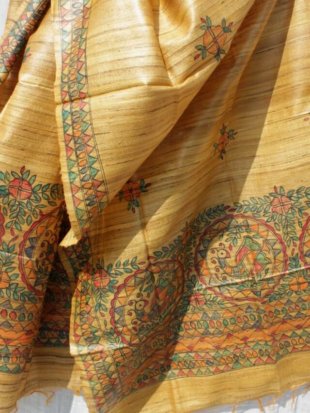 Yellow-ochre-madhubani-pure-ghicha-silk-dupatta Shilphaat