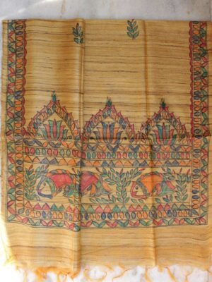 Yellowish-Brown-madhubani-handpainted-bhagalpuri-silk-dupatta