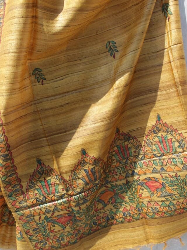 Yellowish-Brown-madhubani-pure-ghicha-silk-dupatta